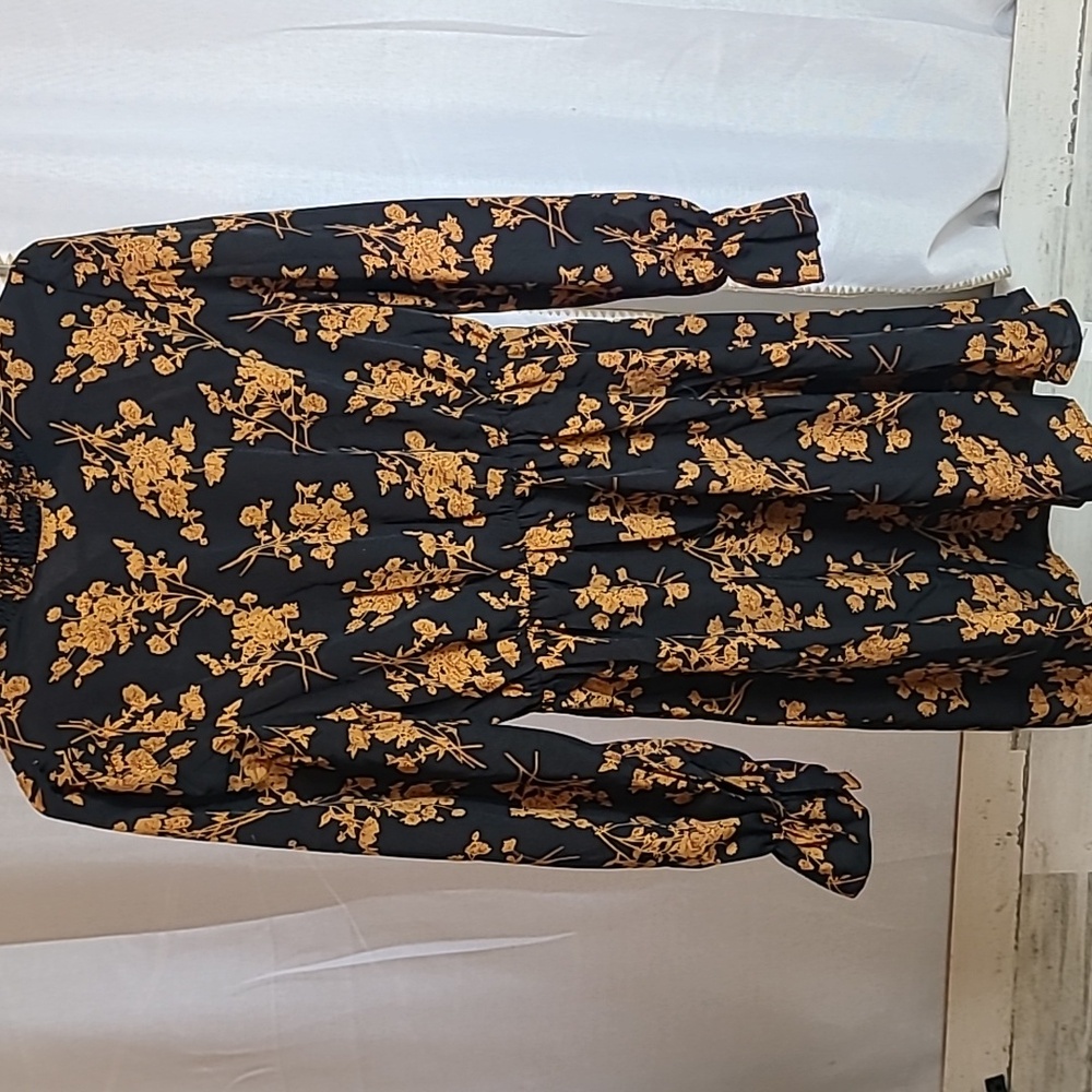 CUPSHE Women's Mock Neck Floral Mini Boho Dress Long Ruffle Sleeve Elastic Waist - Picture 6 of 6